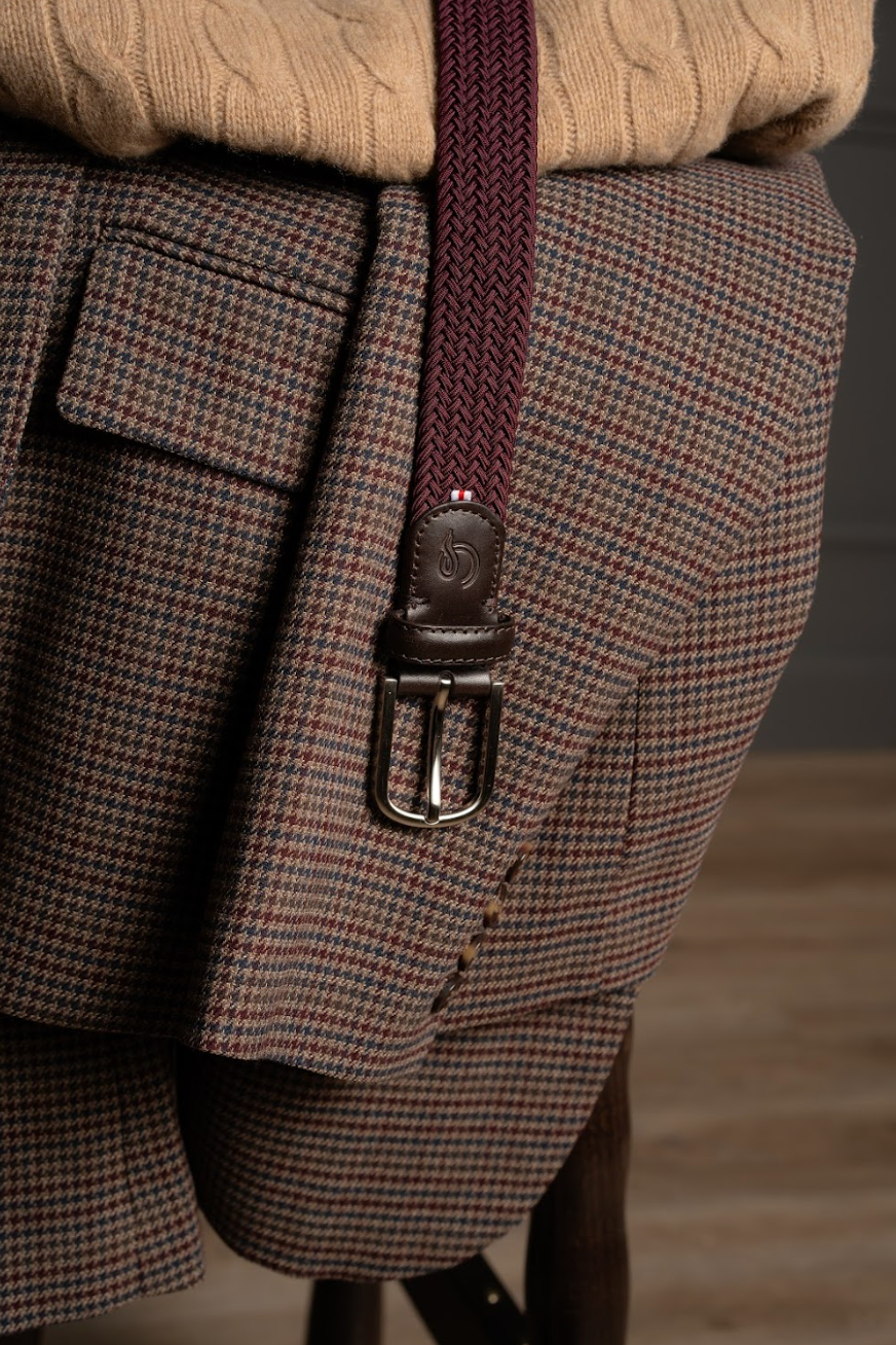 Kensington burgundy belt styled in an outfit